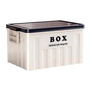 Imagem de Llazsybz Caixa de Armazenamento com Tampa, Recipiente Que Economiza Espaço, Resistente, Caixa de Utilidades com Alças para Ferramentas, Mantimentos, Brinquedos, Branco Azul, Tamanho real
