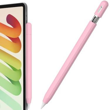 Imagem de FAFALITHIC Capa de silicone compatível com Apple Pencil USB-C Decagon capa protetora antiderrapante com suporte magnético (rosa)