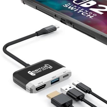 Imagem de RREAKA Switch2 TV Dock para Nintendo Switch 1 e 2, adaptador de TV de comutação 3 em 1 com porta 4K HDMI, porta USB 3.0, carregamento tipo C 100 W, suporte de estação de acoplamento portátil, para