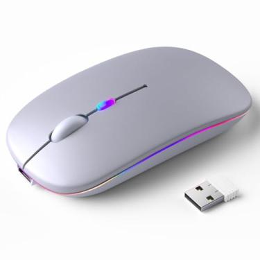 Imagem de Mouse Sem Fio Recarregável, Ergonômico, com Led RGB, Conexão Dual Bluetooth 5.0/USB 2.4GHz, DPI Ajustável, perfeito para Notebook, Laptop,PC, Desktop, Silencioso (Prata)