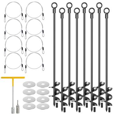 Imagem de hannger 8 peças de âncoras de solo de 76 cm kit de âncoras de galpão resistente de aço sólido de 12 mm, hélice de giro triplo para galpões, garagem, dossel, gazebo, trampolim, casa móvel