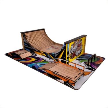 Imagem de Pista de Skate de Dedo com 3 Rampas - Mini Rampa com Corrimão para Manobras Radicais (Colorida (Azul))