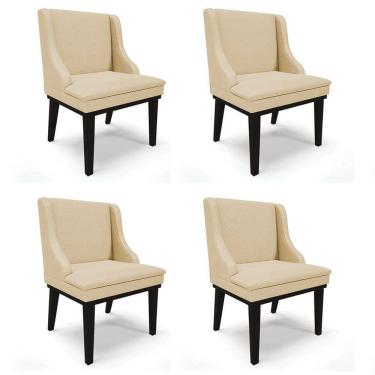 Imagem de Kit 4 Cadeiras Estofadas para Sala de Jantar Base Fixa de Madeira Preto Lia Veludo Luxo Off White - Ibiza