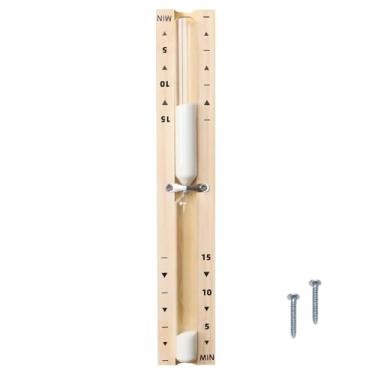 Imagem de Temporizador de areia de ampulheta de sauna de 15 minutos, relógio giratório de madeira de 15 minutos, relógio de areia branca, grande Reloj De Arena, Vidro de madeira resistente à audição para sauna