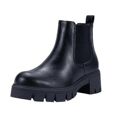 Imagem de Botas de tornozelo Vepose 936 Chelsea femininas pretas de salto baixo 