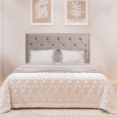 Imagem de Cabeceira Casal 140cm Carol Estofada Veludo Madeira Maciça Reforçada Q