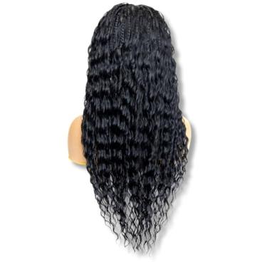 Imagem de PiB PASSION IS BEAUTY Peruca Full Lace Braid - Micro Trança Box Com Tranças Peruanas Onduladas Profundas Sem Nós Para Mulheres Negras, Cabelo Cacheado Estilo Boho Frente Única (#1 Jet Black, 24")