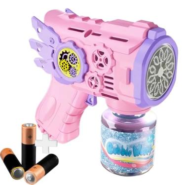 Imagem de Pistola de Bolhas de Sabão Automática, Rosa e Lilás, com Solução de Bolhas e Engrenagens Giratórias