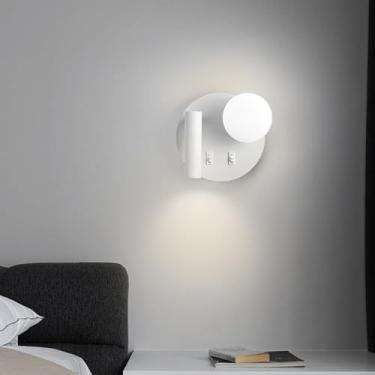 Imagem de Lâmpada de parede interna LED com 2 interruptores Lâmpadas de parede modernas Lâmpada de leitura rotativa Iluminação de parede com abajur de vidro esférico para quarto cabeceira sala de estar (luz
