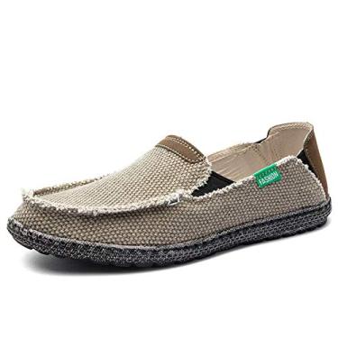 Imagem de JAMONWU Sapatos masculinos sem cadarço, de tecido, de lona, lazer, vintage, casual, mocassim, E_khaki11, 44