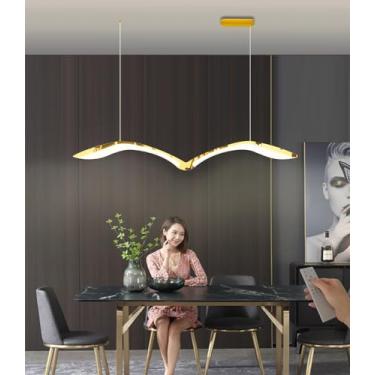 Imagem de Luminária pendente LED moderna dourada para mesa de jantar Luminária pendente regulável para cozinha com controle remoto Lustre criativo de designer com altura ajustável para sala de jantar,