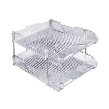 Imagem de Porta Correspondência com 2 Andares Yes Transparente Cristal Organizador Desmontável Documentos