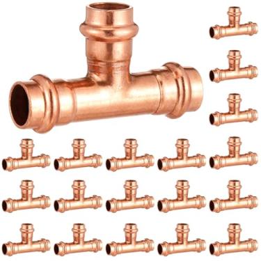 Imagem de LEIFIDE 20 peças de pressão de encaixe igual de cobre de 1/5.1 cm, encaixes em T de 3 vias com solda de suor para conexão de tubo de cobre, tubo de encanamento residencial, comercial