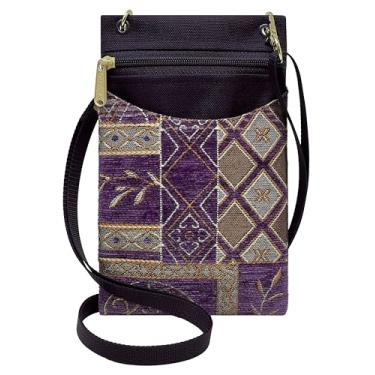 Imagem de Danny K. Tapeçaria feminina transversal para celular ou bolsa de passaporte, feita à mão nos EUA, Netuno/roxo, Small