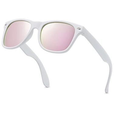Imagem de LEICO FASHION Óculos de sol retrô polarizados para meninos e meninas de 3 a 12 anos de idade, à prova de estilhaçamento, proteção UV e crianças, Branco | Revo Rose Gold, One size fits most