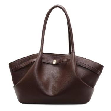 Imagem de Bolsa de ombro feminina de couro PU vegetariana, retrô, versátil, grande capacidade, bolsa para axilas, alça superior, Marrom