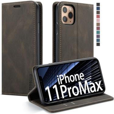 Imagem de Capa para iPhone 11 Pro Max, capa carteira para iPhone 11 Pro Max com bloqueio de RFID e compartimento para cartão [capa interna de TPU à prova de choque], capa flip de couro sintético com proteção magnética para iPhone 11 Pro Max 6,5 polegadas (café)