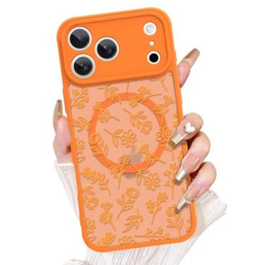 Imagem de AIGOMARA Capa floral projetada para iPhone 17 Pro Max [compatível com MagSafe] estampa de flores laranjas com capa de telefone fosca semitransparente para mulheres Gilrs Soft TPU e PC capa protetora