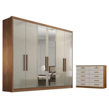 Imagem de Guarda Roupa Casal Linea com Espelho e Nicho e Gaveteiro Milão com Chave Cumaru 25 Fendi - Novo Horizonte