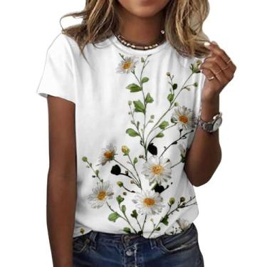 Imagem de Camiseta ZOCANIA com estampa floral feminina, mistura de algodão