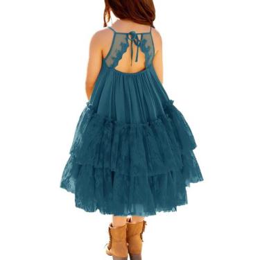 Imagem de Vestido de festa MITILLY Girls Boho Lace, sem encosto, tamanho 10, azu