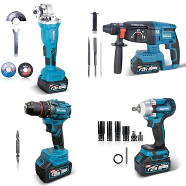 Imagem de Parafusadeira Furadeira e Parafusadeira Chave de Impacto Esmerilhadeira Lixadeira Furadeira de Impacto 110V 220V Kit de Ferramentas Completa 4 em 1 Acessório Perfeito 2 Bateria 21v (GN449)