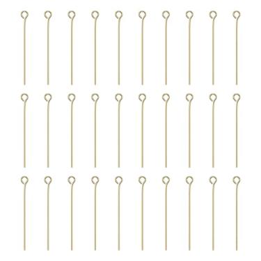 Imagem de HARFINGTON 100 pinos de cabeça de ouro 18 K com olhos abertos de 3,5 cm, 35 mm, mini pinos de fio de metal, contas, pequenas agulhas a granel para brinco, pingente, colar, pulseira, berloque
