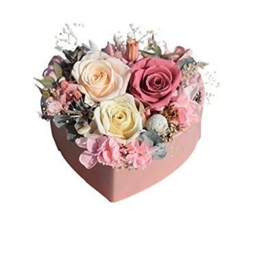 Imagem de WYUYIWH Flor artificial flor eterna coração preservada caixa de presente rosa real aniversário romântico melhor amiga namorada festival decoração ornamentos (C)
