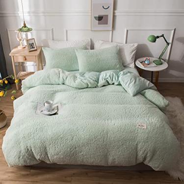 Imagem de Conjunto de capa de edredom ultramacio, conjunto de cama confortável e desgrenhado espesso com fecho de zíper, conjunto de capa de edredom reversível quente para o inverno King branco 220 x 240 cm (87