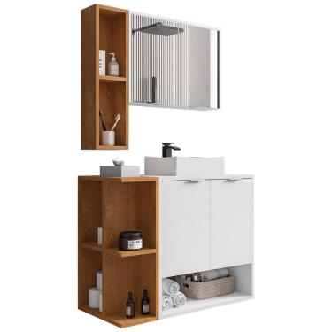 Imagem de Gabinete Para Banheiro Com Cuba e Espelho Siesta B02 Branco Naturalle - Lyam Decor