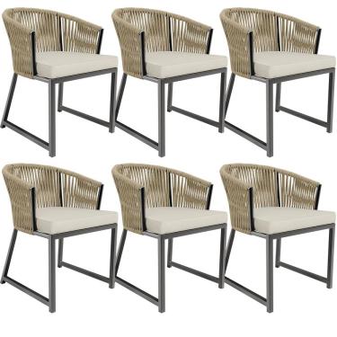 Imagem de Kit 06 Cadeiras Decorativas Para Área Gourmet Cozinha Corda Náutica Bethari D04 Bege - Lyam Decor