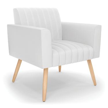 Imagem de Poltrona Viena Gomada Corino Branco Pés Palito Natural - D'Rossi