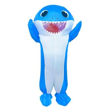 Imagem de Fantasia inflável de tubarão para adultos, fantasia de tubarão explodindo de Halloween, fantasia divertida de cosplay (azul)