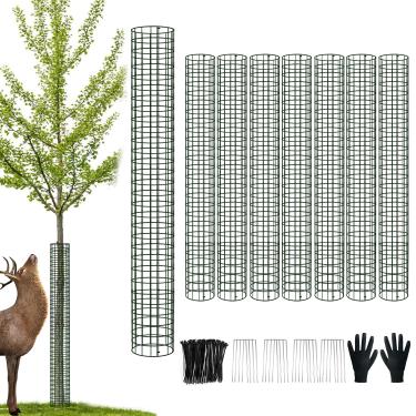 Imagem de chicarry Protetor de tronco de árvore de metal, pacote com 8 protetores de árvore de malha de 91 cm com laços de zíper, estacas, protetor expansível para tronco de árvore, protetores de árvore de