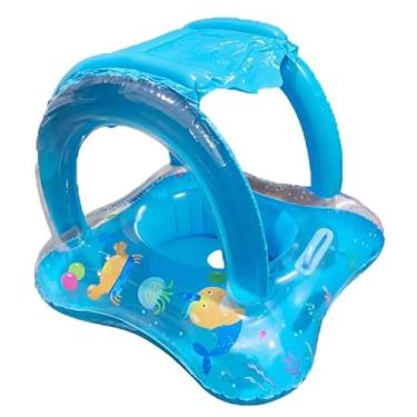 Imagem de Boia Infantil Piscina Bebê Bote Inflável com Cobertura Proteção Solar para Menino Crianças (QUADRADA AZUL)