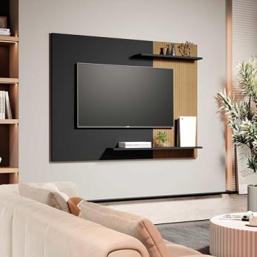 Imagem de Painel para TV Moderno com Nichos e Prateleiras, Design Clean, Suspenso, para TV até 55 Polegadas, Sala de Estar (PRETO/RIPADO)