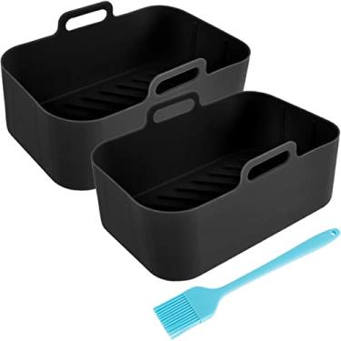 Imagem de 2 peças de panela de silicone para fritadeira a ar compatível com ninja Basket Air Fryers, forro reutilizável para fritadeira a ar com alça resistente ao calor, cesta de silicone com escova de óleo