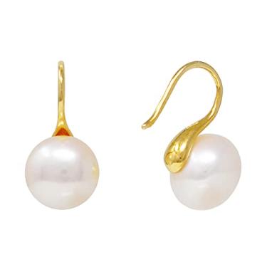 Imagem de Alevel Brincos de prata esterlina 925 folheados a ouro 14K, pérolas de água doce de 10-11 mm, presentes para mulheres