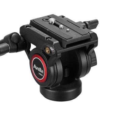 Imagem de Cabeça fluida, cabeça de panela de arrasto fluida para câmera de vídeo Avella V504 para Canon Nikon Sony Olympus Panasonic DSLR câmera filmadora, com parafuso de montagem de 3/8" e 1/4"