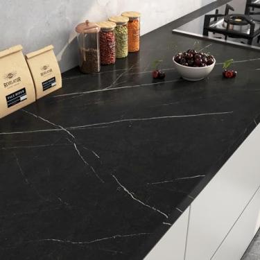 Imagem de FunStick Papel de contato de mármore preto fosco de 61 cm x 508 cm para bancada, papel de contato com bancada, papel de parede de mármore removível à prova d'água para papel de parede de vinil de mesa