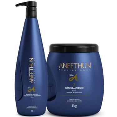 Imagem de Aneethun Profissional Linha A Kit Shampoo 1L e Máscara Capilar 1kg, Hidratação Intensiva com Tutano e Queratina, para Cabelos Macios e Brilhantes