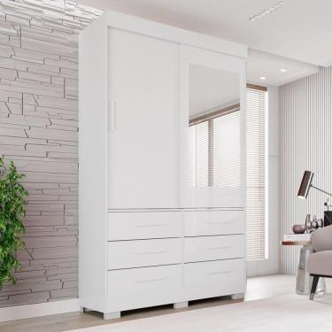 Imagem de Guarda Roupa com Pés e Espelho 2 Portas 6 Gavetas Luana Branco