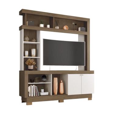 Imagem de Estante Mali 60505 P/ Tv até 47``  2 Portas Nichos Decorativos - Carvalho Oak/ Off White   Móveis Leão