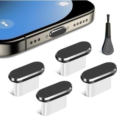 Imagem de Plugue USB C, pacote com 4 plugues tipo C antipoeira capa protetora de porta de carregamento com escova de limpeza para iPhone 15 Series, Samsung Galaxy S22/S21/S20, Note 20/10, todos os dispositivos