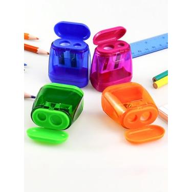 Imagem de Pacote com 4 apontadores manuais de furos duplos com tampa, apontadores de lápis de plástico para escola, escritório, casa, 4 cores