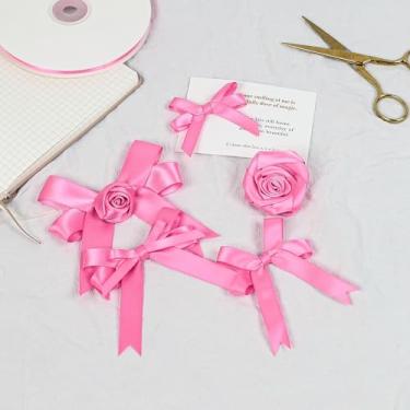 Imagem de Fita de cetim rosa choque dupla face, fita de poliéster de 1/10.2 cm x 50 metros para embalagem de presente, artesanato, fabricação de laços, costura, buquê de flores, decoração de festa de casamento