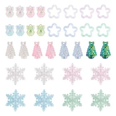 Imagem de 32 pingentes de acrílico de Natal, sino, árvore de Natal, floco de neve, flores, pingentes de plástico para fazer joias, colar, pulseira, brinco, chaveiro