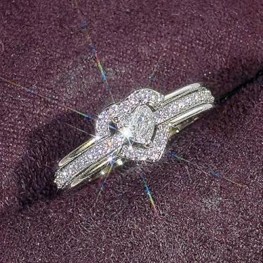 Imagem de Aliança de casamento romântica para mulheres adoram joias com zircônia cúbica brilhante para noivado, 10, Latão, Zircônia cúbica