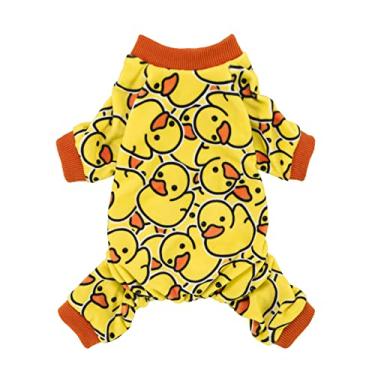 Imagem de Fitwarm Pijama engraçado para cães de pato, roupas de inverno para cães pequenos, meninas, macacão leve de veludo para animais de estimação, macacão de gato, amarelo, grande