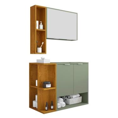 Imagem de Gabinete Banheiro Ibiza 2 Portas Armario 2 Portas Espelheira Pistache-Naturale